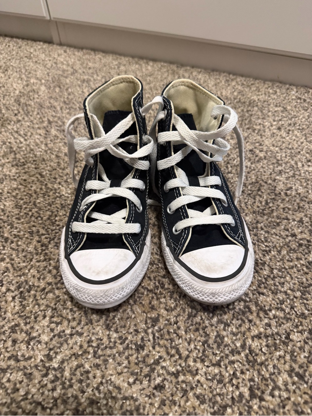 Kids Black Converse High-Top Canvas Sneakers with White Laces